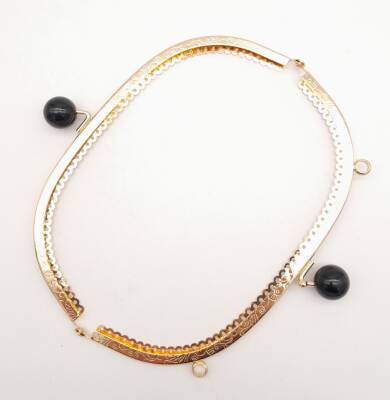Angel Çanta Aksesuar 20.5 cm Siyah Toplu Oval Çanta Klipsi Çanta Bursu Light Gold Metal - 2