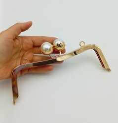 Angel Çanta Aksesuar 21 Cm İncili Light Gold Çanta Klipsi Çanta Bursu - 2