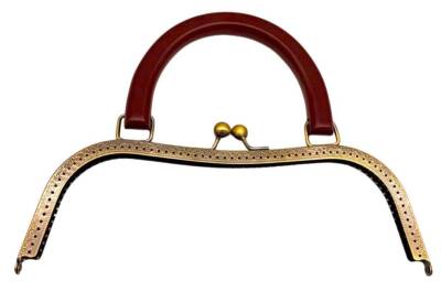 Angel Çanta Aksesuar 27 Cm Antik Renk Bordo Ahşap Tutmalı Model Çanta Klipsi, Çanta Bursu - 1