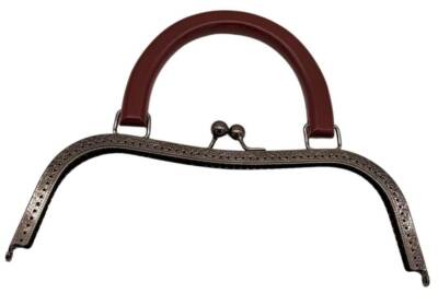 Angel Çanta Aksesuar 27 Cm Füme Renk Bordo Ahşap Tutmalı Model Çanta Klipsi, Çanta Bursu - 1