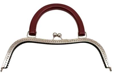 Angel Çanta Aksesuar 27 Cm Gümüş Renk Bordo Ahşap Tutmalı Model Çanta Klipsi, Çanta Bursu - 1