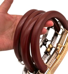 Angel Çanta Aksesuar 27 Cm Light Gold Renk Bordo Ahşap Tutmalı Model Çanta Klipsi, Çanta Bursu - 2