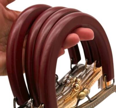Angel Çanta Aksesuar 27 Cm Light Gold Renk Bordo Ahşap Tutmalı Model Çanta Klipsi, Çanta Bursu - 3
