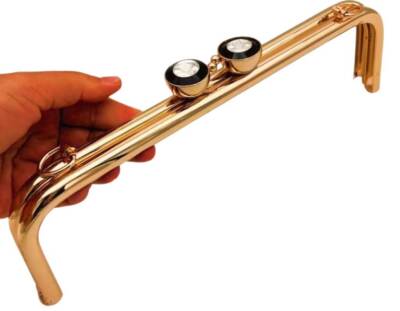 Angel Çanta Aksesuar 28 cm Taşlı Çanta Klipsi Çanta Bursu Light Gold Metalli (Vidalıdır) - 6