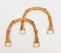 Angel Çanta Aksesuar Bambu Görünümlü Plastik Çift Sap Light Gold Metalli - Angel Çanta Aksesuar