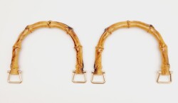 Angel Çanta Aksesuar Bambu Görünümlü Plastik Çift Sap Light Gold Metalli - 2