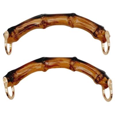 Angel Çanta Aksesuar C Model Bambu Görünümlü 14 cm Çift Sap Light Gold Metalli - 1