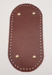 Angel Çanta Aksesuar Gerçek Deri Kızıl Kahve 25X12 cm Oval Light Gold Metalli Çanta Tabanı - Angel Çanta Aksesuar