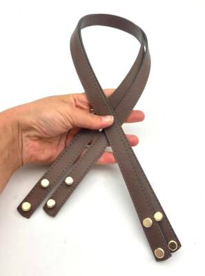 Angel Çanta Aksesuar 70x1.8 cm Suni Deri Koyu Vizon Renk Vidalı Çanta Sapı - 1