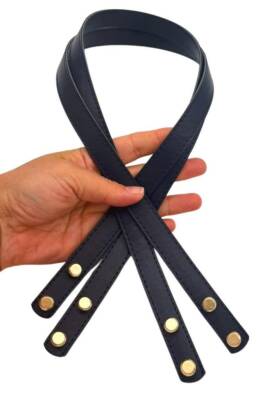 Angel Çanta Aksesuar 70x1.8 cm Suni Deri Lacivert Renk Vidalı Çanta Sapı - 1