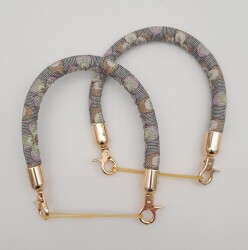 Angel Çanta Aksesuar Çift Kısa Kordon Çanta Sapı Gri Lila Çiçekli Light Gold Metalli - Angel Çanta Aksesuar