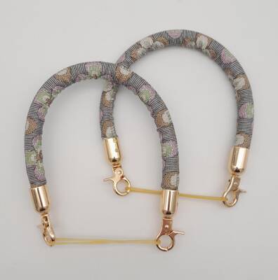 Angel Çanta Aksesuar Çift Kısa Kordon Çanta Sapı Gri Lila Çiçekli Light Gold Metalli - 1