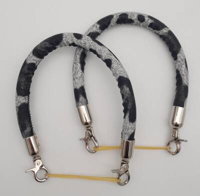 Angel Çanta Aksesuar Çift Kısa Kordon Çanta Sapı Gri Siyah Leopar Gümüş Metalli - 1