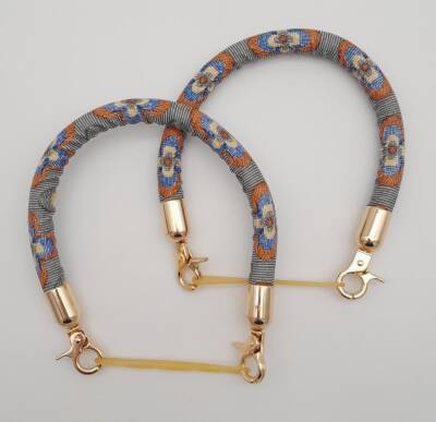 Angel Çanta Aksesuar Çift Kısa Kordon Çanta Sapı Gri Turuncu Çiçekli Light Gold Metalli - 1