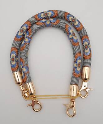 Angel Çanta Aksesuar Çift Kısa Kordon Çanta Sapı Gri Turuncu Çiçekli Light Gold Metalli - 2