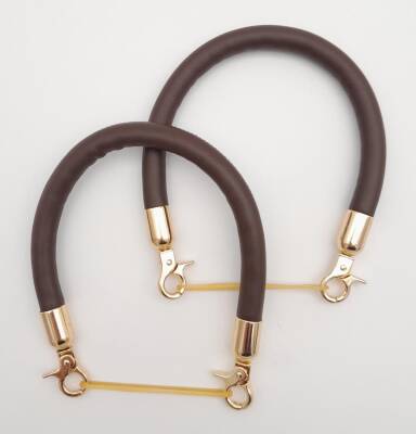 Angel Çanta Aksesuar Çift Kısa Kordon Çanta Sapı Koyu Kahverengi Light Gold Metalli - 1