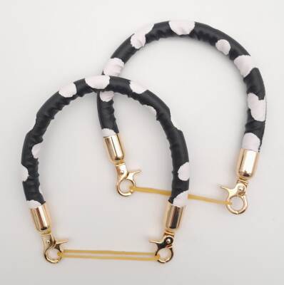 Angel Çanta Aksesuar Çift Kısa Kordon Çanta Sapı Siyah Beyaz Leopar Light Gold Metalli - 1