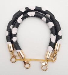 Angel Çanta Aksesuar Çift Kısa Kordon Çanta Sapı Siyah Beyaz Leopar Light Gold Metalli - 2