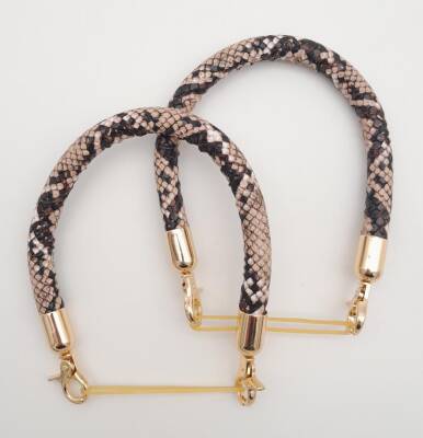 Angel Çanta Aksesuar Çift Kısa Kordon Çanta Sapı Yılan Derisi Desen Light Gold Metalli - 1