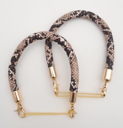 Angel Çanta Aksesuar Çift Kısa Kordon Çanta Sapı Yılan Derisi Desen Light Gold Metalli - Angel Çanta Aksesuar