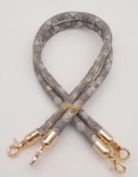 Angel Çanta Aksesuar Çift Kordon Çanta Sapı Gri Lila Çiçekli Light Gold Metalli - 2