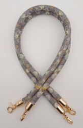 Angel Çanta Aksesuar Çift Kordon Çanta Sapı Gri Lila Çiçekli Light Gold Metalli - Angel Çanta Aksesuar