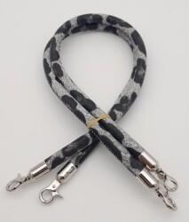 Angel Çanta Aksesuar Çift Kordon Çanta Sapı Gri Siyah Leopar Gümüş Metalli - 2