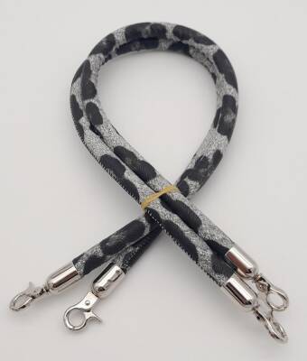 Angel Çanta Aksesuar Çift Kordon Çanta Sapı Gri Siyah Leopar Gümüş Metalli - 2