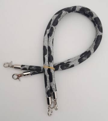 Angel Çanta Aksesuar Çift Kordon Çanta Sapı Gri Siyah Leopar Gümüş Metalli - 3