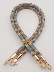 Angel Çanta Aksesuar Çift Kordon Çanta Sapı Gri Turuncu Çiçekli Light Gold Metalli - 2