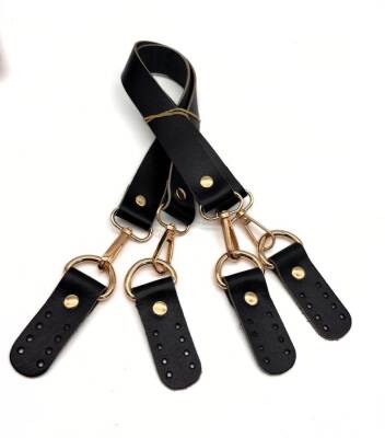 Angel Çanta Aksesuar Gerçek Deri 55 cm Misu Model Çift Çanta Sapı Siyah Renk Light Gold Metal - 1