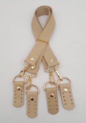 Angel Çanta Aksesuar Gerçek Deri 55 Cm Misu Model Çift Sap Ham Renk Light Gold Metal - Angel Çanta Aksesuar