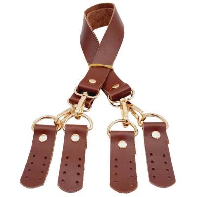 Angel Çanta Aksesuar Gerçek Deri 55 cm Misu Model Çift Sap Kızıl Kahve Renk Light Gold Metal - 2