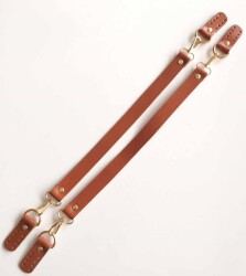 Angel Çanta Aksesuar Gerçek Deri 55 Cm Misu Model Çift Sap Taba Gold Metal - Angel Çanta Aksesuar