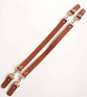 Angel Çanta Aksesuar Gerçek Deri 55 Cm Misu Model Çift Sap Taba Gold Metal - 1