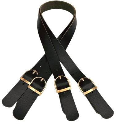 Angel Çanta Aksesuar Gerçek Deri Tokalı Model Çanta Sapı Siyah Renk Light Gold Metalli - 1