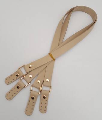 Angel Çanta Aksesuar Ham Doğal Renk Karedört Model Gerçek Deri Çanta Sapı Light Gold Metal - 3