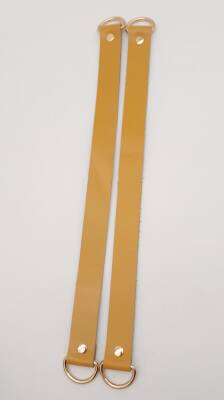 Angel Çanta Aksesuar Hardal Gerçek Deri 37X2.3 Cm Çift Çanta Sapı Light Gold Metalli - 3