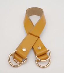 Angel Çanta Aksesuar Hardal Gerçek Deri 37X2.3 Cm Çift Çanta Sapı Light Gold Metalli - Angel Çanta Aksesuar