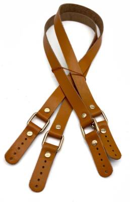 Angel Çanta Aksesuar Karedört Model Gerçek Deri Hardal Sarı Renk Çanta Sapı Light Gold Metal - 1