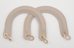 Angel Çanta Aksesuar Yaylı Halkalı Kapsüllü Suni Deri Bej Renk Tutma Sapı Light Gold Metalli - Angel Çanta Aksesuar