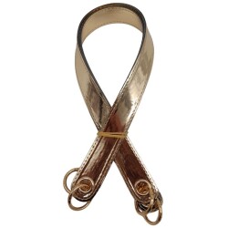 Angel Çanta Aksesuar Parlak Rugan Deri Kuş Gözlü Çift Çanta Sapı Açık Gold Renk Light Gold Metalli - 2