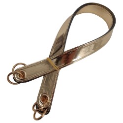 Angel Çanta Aksesuar Parlak Rugan Deri Kuş Gözlü Çift Çanta Sapı Açık Gold Renk Light Gold Metalli - 3