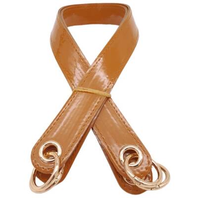 Angel Çanta Aksesuar Parlak Rugan Deri Kuş Gözlü Çift Çanta Sapı Açık Taba Renk Light Gold Metalli - 1