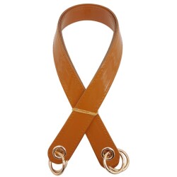 Angel Çanta Aksesuar Parlak Rugan Deri Kuş Gözlü Çift Çanta Sapı Açık Taba Renk Light Gold Metalli - 2