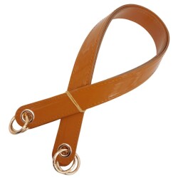 Angel Çanta Aksesuar Parlak Rugan Deri Kuş Gözlü Çift Çanta Sapı Açık Taba Renk Light Gold Metalli - 3