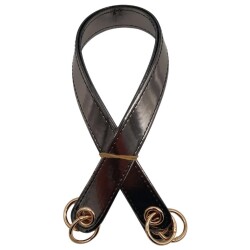 Angel Çanta Aksesuar Parlak Rugan Deri Kuş Gözlü Çift Çanta Sapı Antrasit Renk Light Gold Metalli - 2