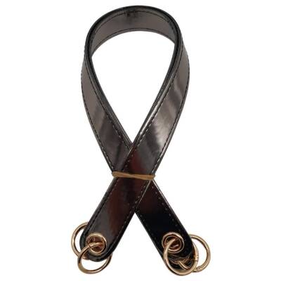 Angel Çanta Aksesuar Parlak Rugan Deri Kuş Gözlü Çift Çanta Sapı Antrasit Renk Light Gold Metalli - 2