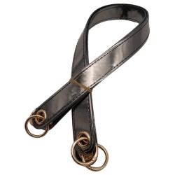 Angel Çanta Aksesuar Parlak Rugan Deri Kuş Gözlü Çift Çanta Sapı Antrasit Renk Light Gold Metalli - 3