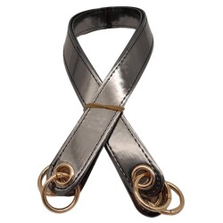 Angel Çanta Aksesuar Parlak Rugan Deri Kuş Gözlü Çift Çanta Sapı Antrasit Renk Light Gold Metalli - Angel Çanta Aksesuar